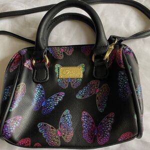 Betsey Johnson butterfly mini leather barrel tote with strap